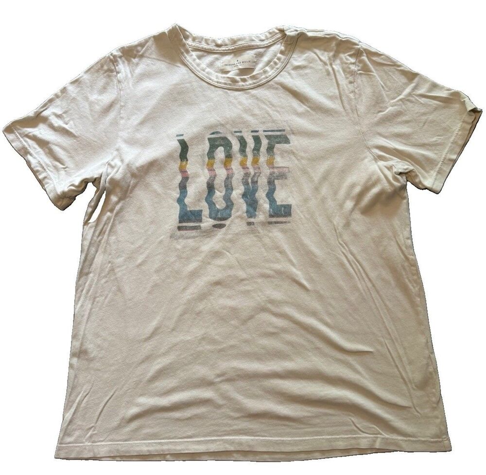 Imogene + Willie Love Graphic T-Shirt Mens 2XL XXL Cream Wavy Spellout Retro